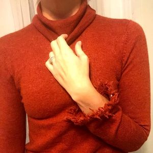 Rust Orange Sweater with fringe detail